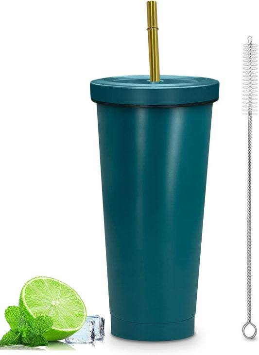 25Oz Tumbler with Lid and Straw, Stainless Steel Vacuum Insulated Coffee Tumbler Cup, Reusable Insulated Tumbler Vacuum Travel Mug Coffee Cup with Lids and Straws, Keep Ice Drinks Cold (Forest Green)